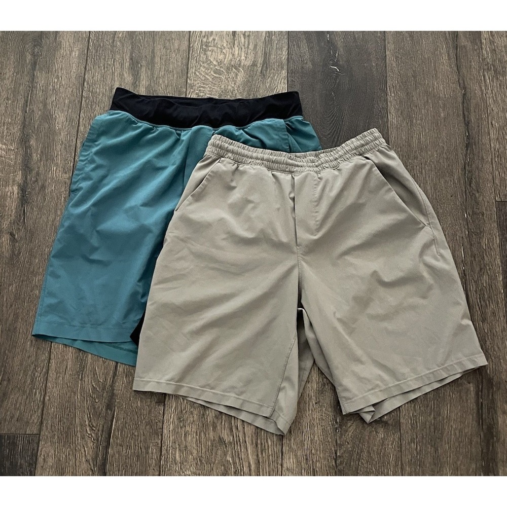 Lululemon Men's Medium Lot Of 2 Gray And Green Running Athletic Shorts Gym